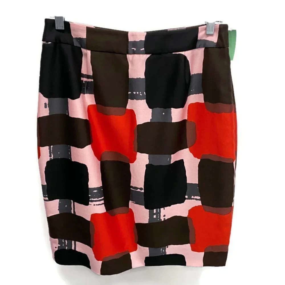 Kate Spade Red, Black & Pink Silk Pencil Skirt